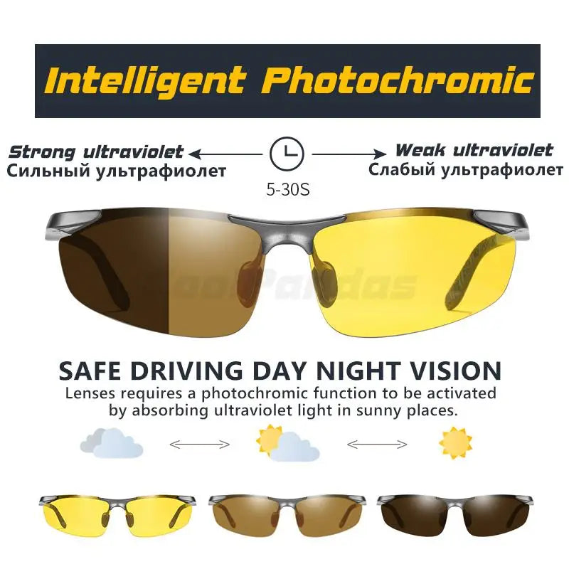 Aluminum Photochromic Polarized UV400 Mirror Driving Sunglasses for Men Women
