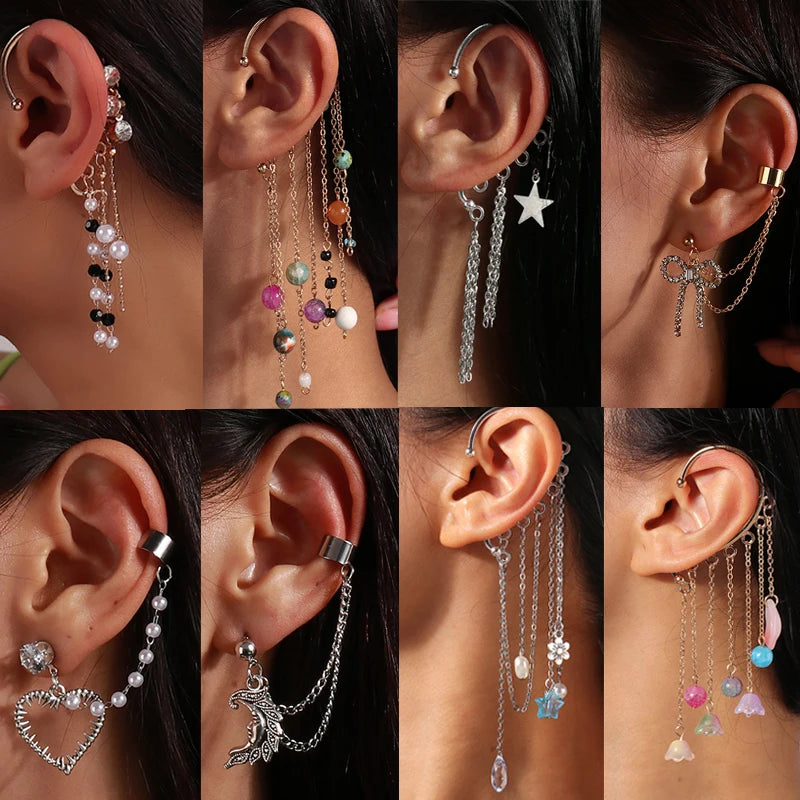 1pc Bohemian No Piercing Pearls Stone Ear Cuff Wrap Stud Clip Earrings For Women Girl Trendy Earrings Jewelry