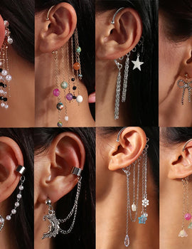 1pc Bohemian No Piercing Pearls Stone Ear Cuff Wrap Stud Clip Earrings For Women Girl Trendy Earrings Jewelry