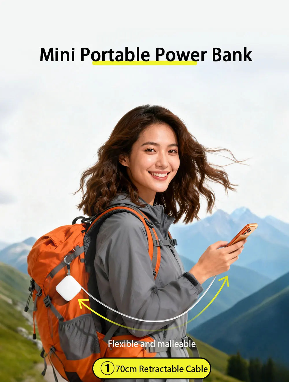 40W Fast Charging Protable 10000mAh PowerBank Gallium Nitride With 70cm Retractable Type-C Cable for iPhone 17 16 Xiaomi Huawei