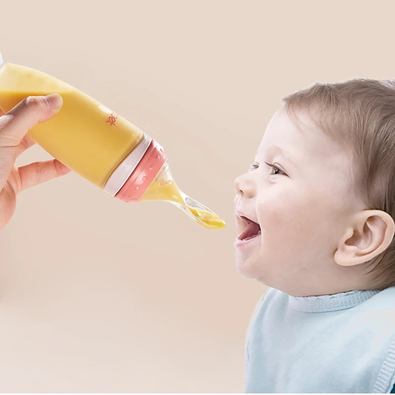 BPA Free Toddlers Training Feeding Silicone Soft Tip Shape Baby Spoon Bottle Feeder