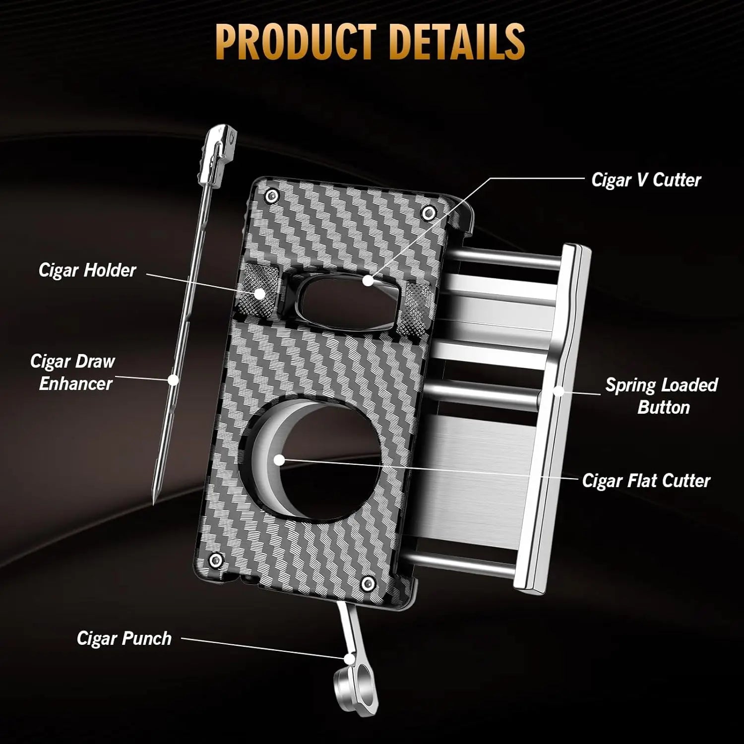 Cigar Cutter,5 in 1 Cigar Cutter Set,Built-in Cigar V Cutter, Flat Cutter, Cigar Punch, Cigar Draw Enhancer and Cigar Holder