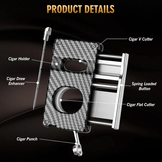 Cigar Cutter,5 in 1 Cigar Cutter Set,Built-in Cigar V Cutter, Flat Cutter, Cigar Punch, Cigar Draw Enhancer and Cigar Holder
