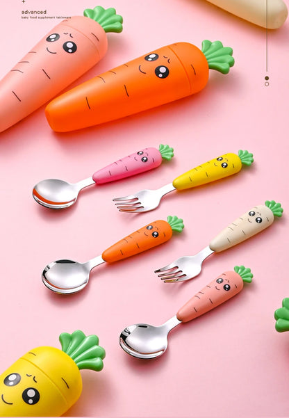 4/3/1PCS Baby Feeding Utensils Cartoon Fork Spoon Child Cutlery Set Kid Tableware Kitchen Gadgets Cake Vegetable Fork Teaspoon