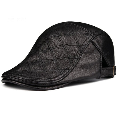 Winter Unisex Genuine Leather Duckbill Thin Berets Hats For Men/Women Leisure Black/Brown Fitted Cabbie Bonnet