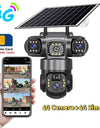 12MP 6K  Outdoor Solar 4G Camera Three Lens Three Screen PIR Motion Detection Cam Waterproof Night Vision Smart Security CCTV