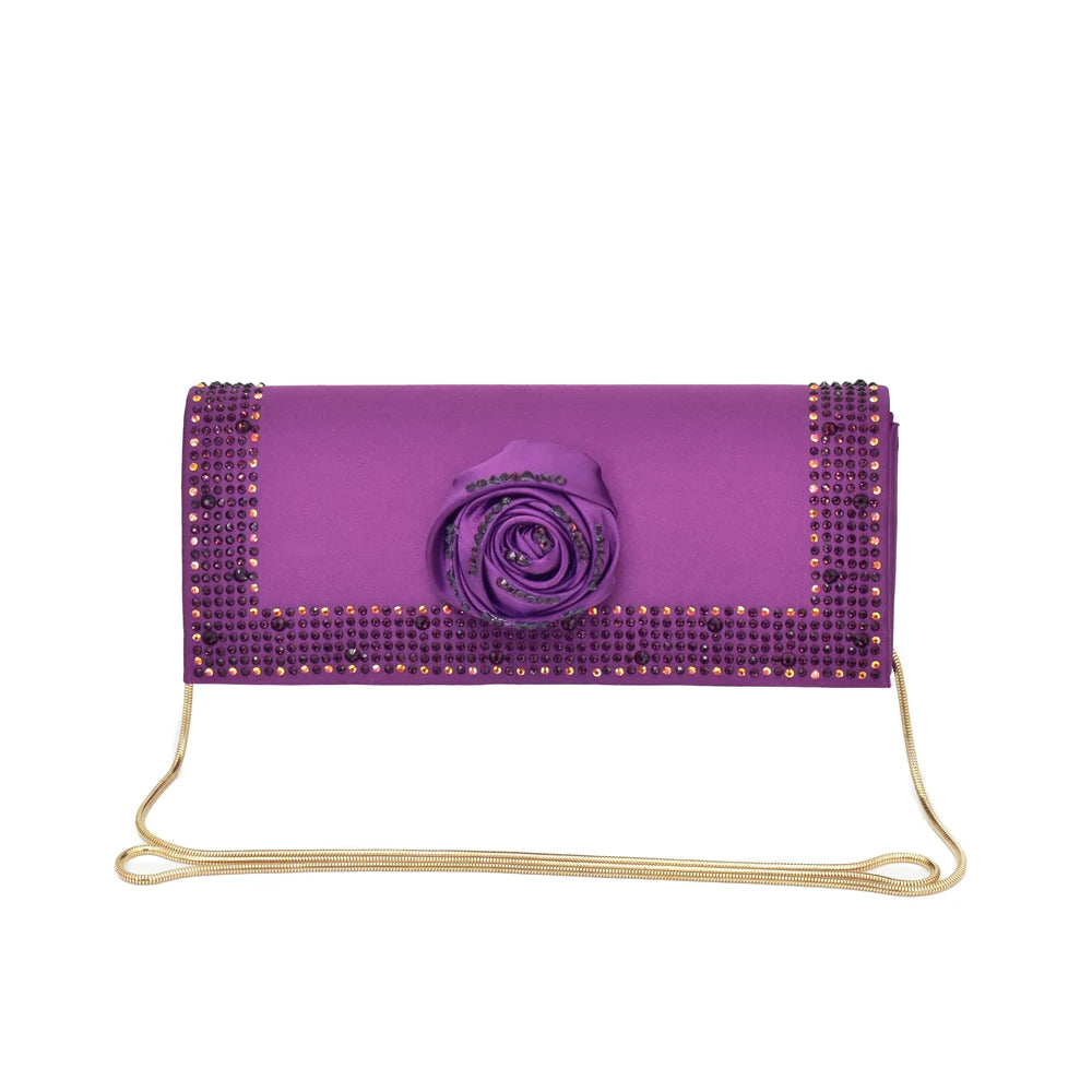 Italian Wedding Matching Shoes and Bags Decorated with Handmade Flowers Diamonds Pointed Toe Women Pumps with Purse