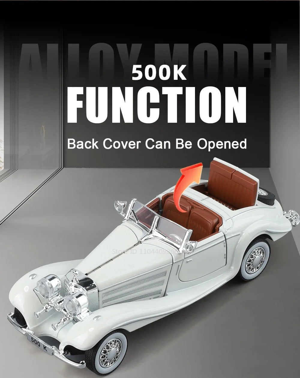 1:32 500K 300SL Vintage Car Model Toy Shock Absorption Alloy Diecast Vehicle Models Sound Light Pull Back Collection Gifts
