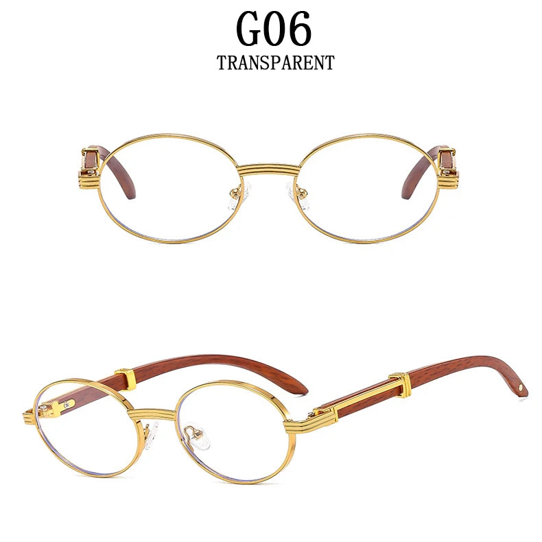 Oval Wooden Frame Sunglasses With UV400 Protection