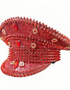 Red Rhinestone Luxury Festival Captain Hat Wedding Military Captain Hats Steampunk Caps Punk Rivets Sergeant Hat Masquerade