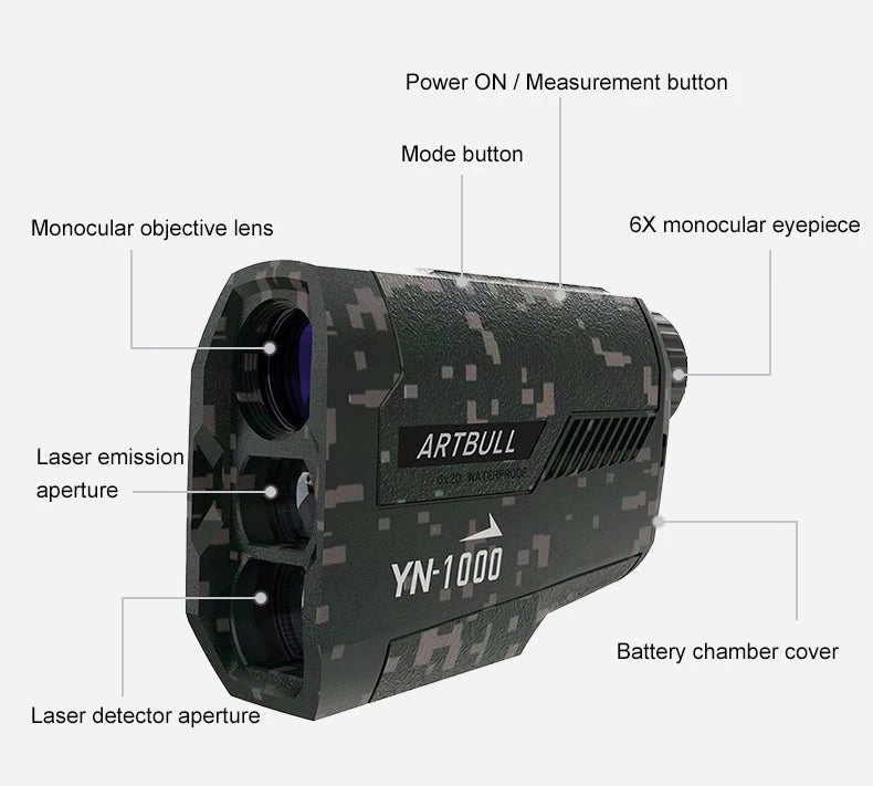6X Golf Laser Rangefinder 1000m With Slope Compensation And Flag Lock