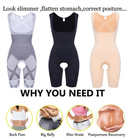 Women Bodysuit Shaperwear Waist Trainer Slimming Under bust Open Crotch Tummy Control Full Body Shaper