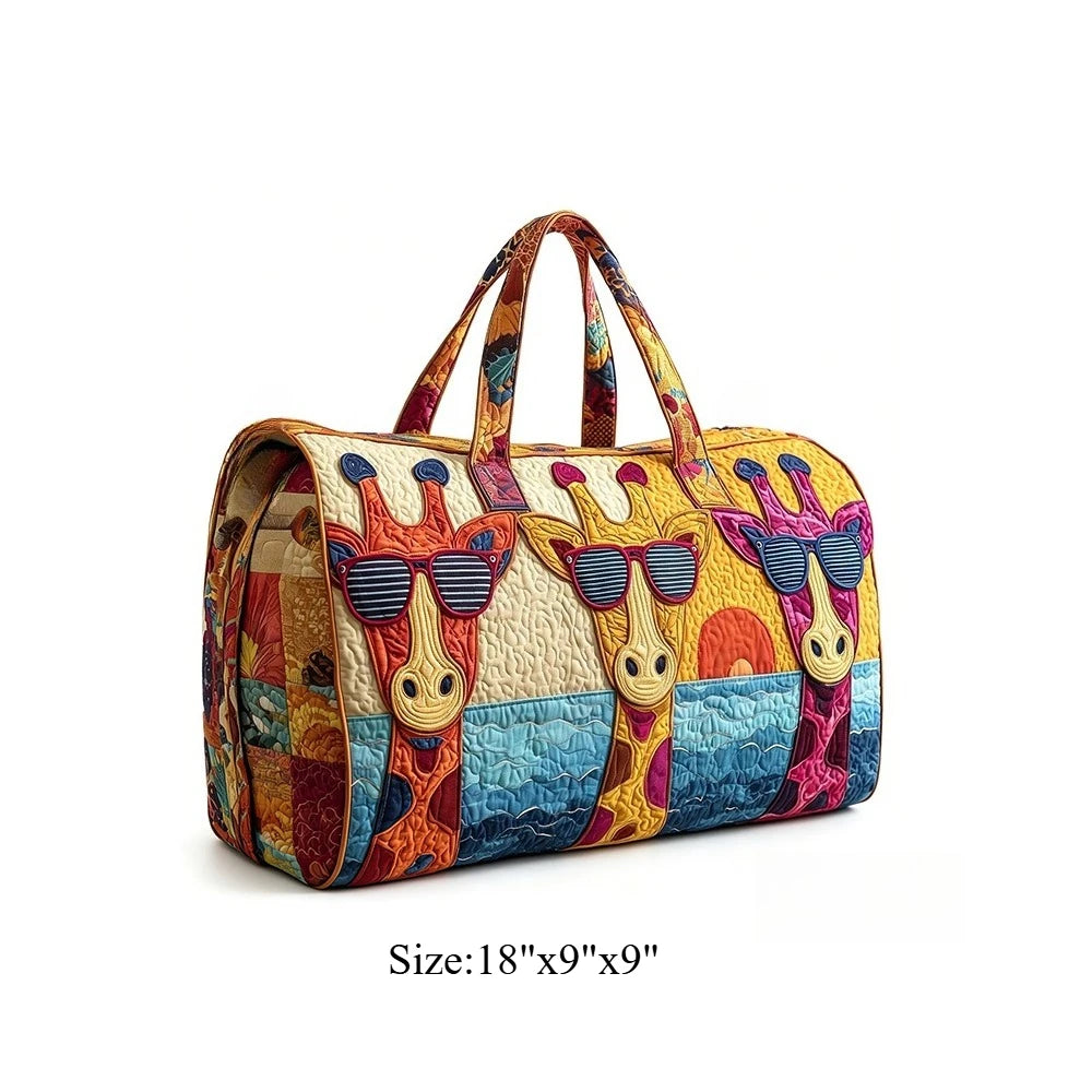 Travel Duffel Bag Quilted Weekender Bag 3D Giraffe Print Luggage African Animal Pattern Carry On Bag for Vacation Beach Camping