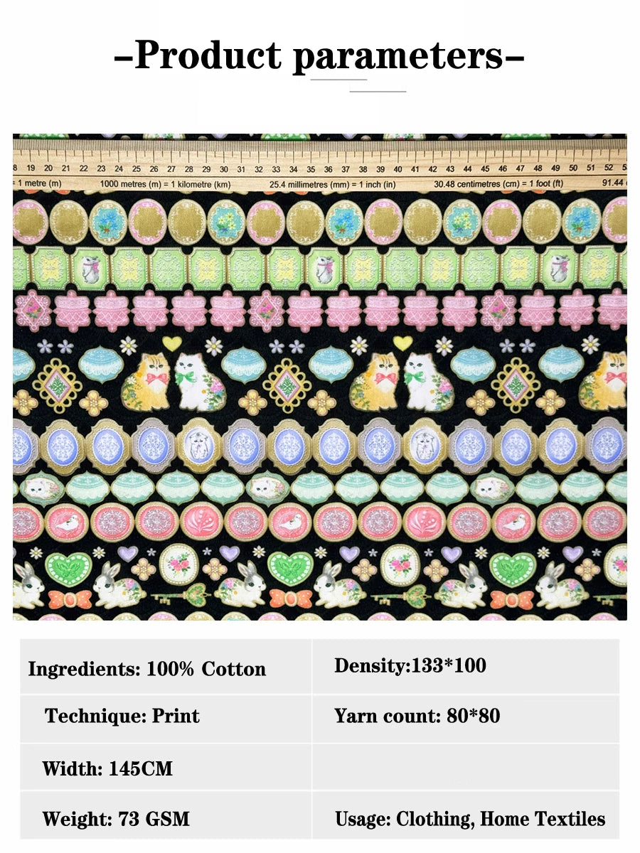 1/5M 100% cotton black Icing Cookies tana lawn fabric 80s Poplin printing Sewing fabric Making Dress Clothing Handmade DIY Cloth