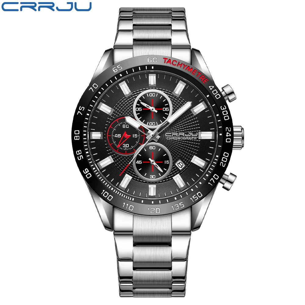 Men Watch Fashion Sports Chronograph Wristwatches Stainless Steel Strap with Auto Date