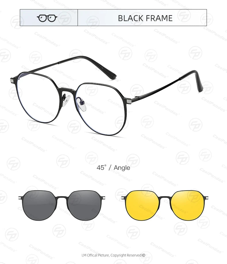 3 In 1 Magnetic Clip On Polarized Sunglasses UV400 Anti Blue Light Night Vision Glasses for Men Women