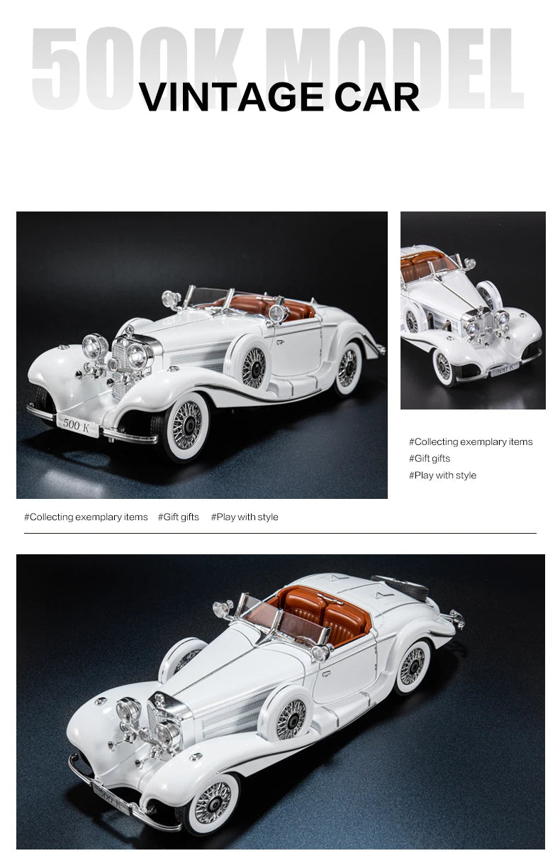 Diecast 1/18 1936 500K Classic Car Alloy Metal Model Sound And Light Toy Collect Display Ornament
