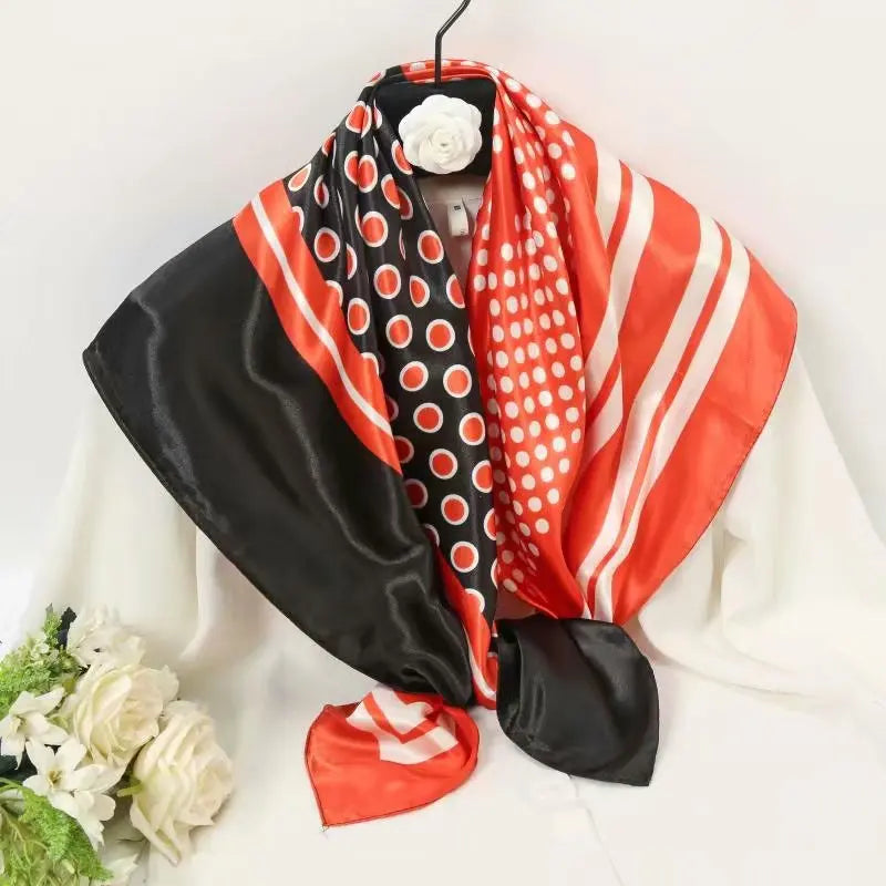 Women Scarf Silk Feeling Hair Neck Square Brand Office bandanna muffler Waiter Flight Attendants Handkerchief Rings wrap