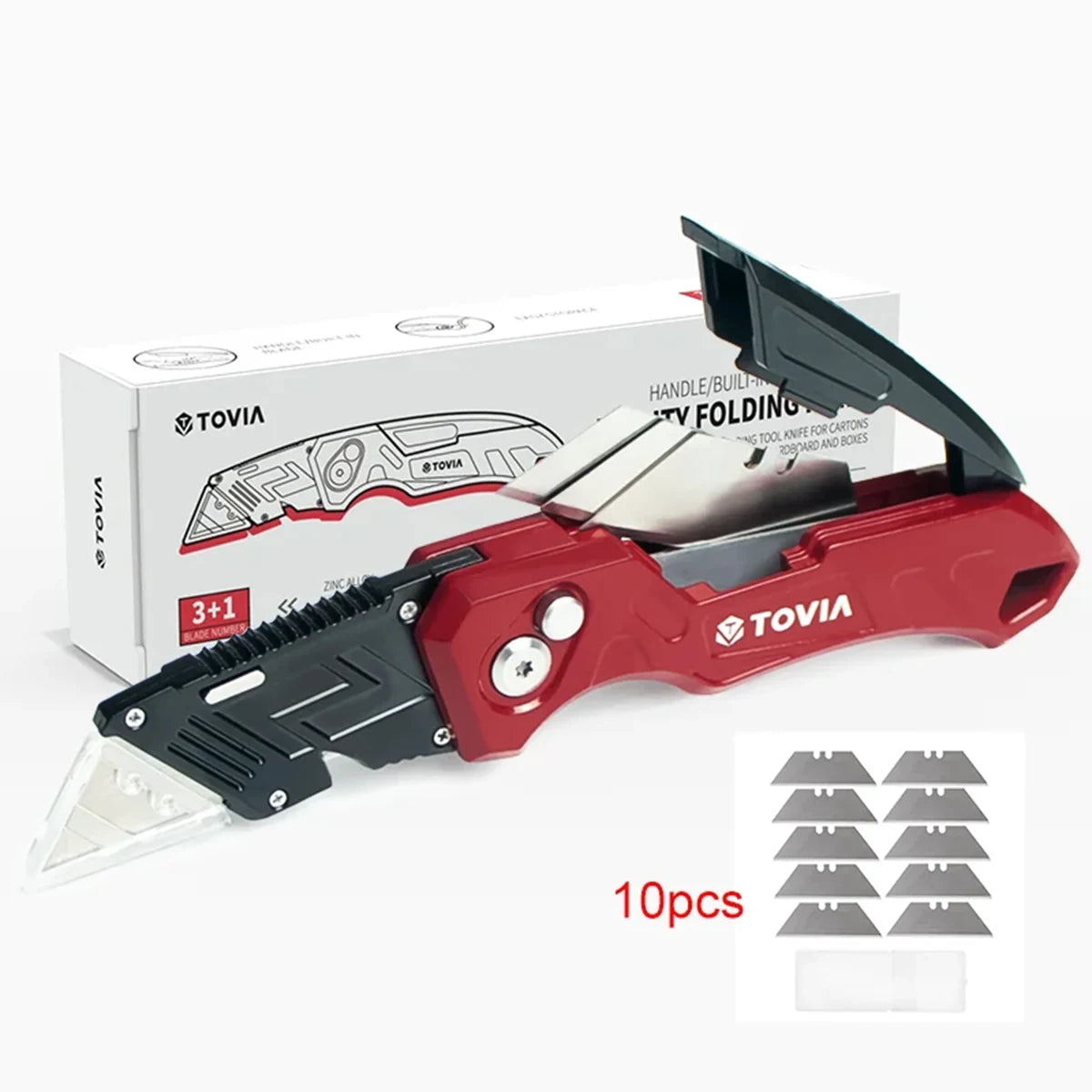 Folding Utility Knife Box Cutter, 3-Position Blades, Blade Storage Design with Extra 3 Blades, Box Knife for Cartons
