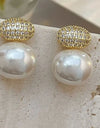 Elegant Oval Imitation Pearl Stud Earrings for Women Geometric Fashion Cubic Zirconia Earring