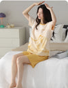 2-Pcs Women’s Cotton Pajama Set – Breathable Short Sleeve Summer Sleepwear with Cute Prints
