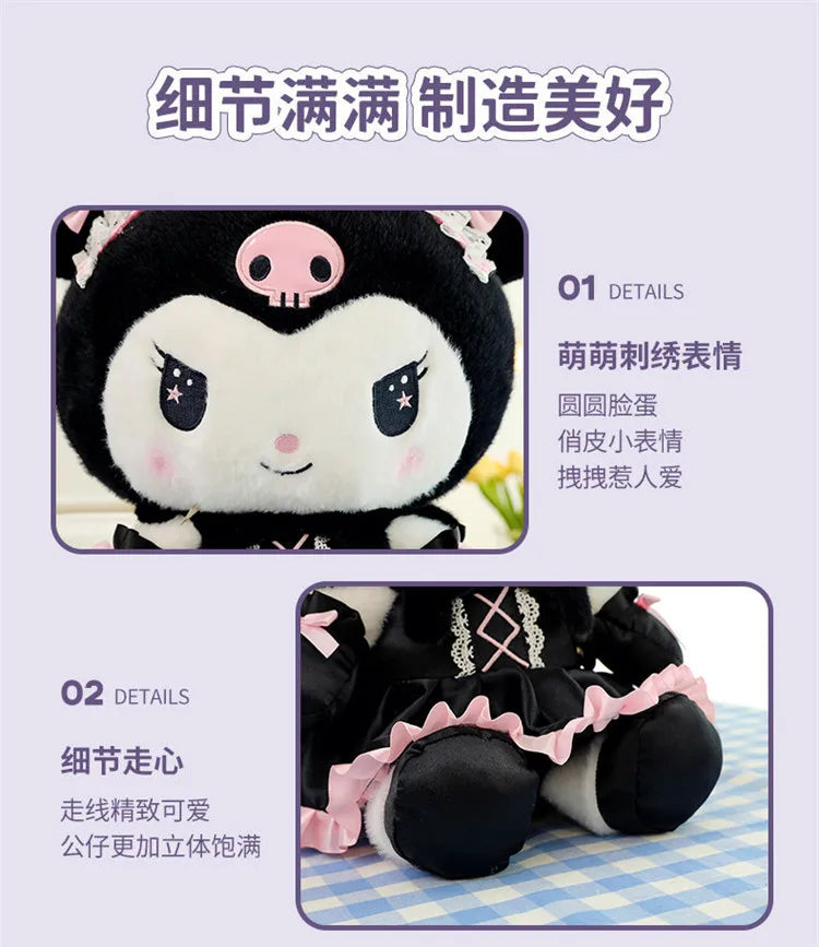 Hot Kawaii 60cm Dark Uniform Kuromi Plush Toy Cartoon Anime Sanrio Stuffed Doll Cute Kuromi Pillow for Kids Birthday Xmas Gift
