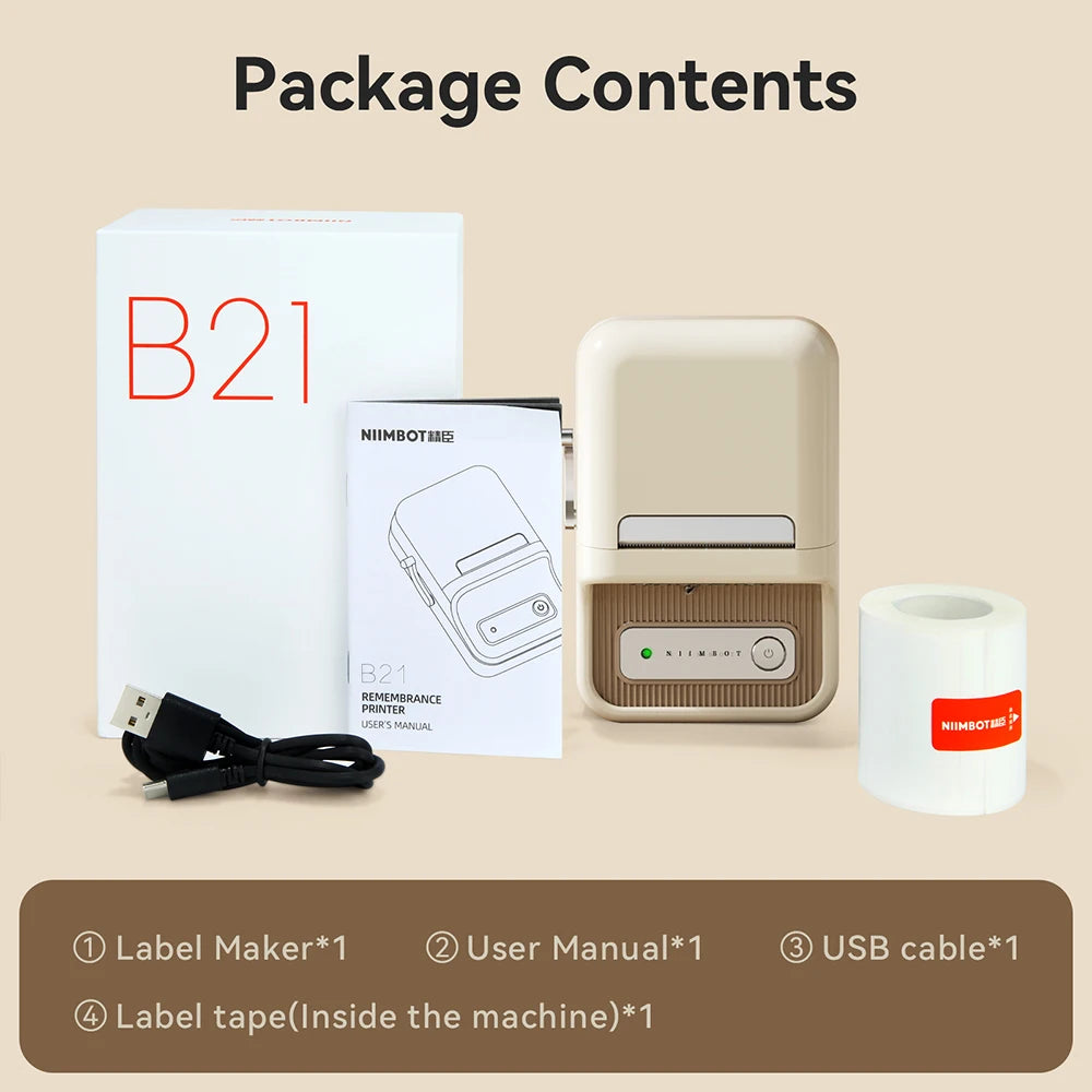 B21 Mini Thermal Label Printer, Bluetooth Wireless Barcode Label Maker, Portable Inkless Sticker Printer for Business & Office