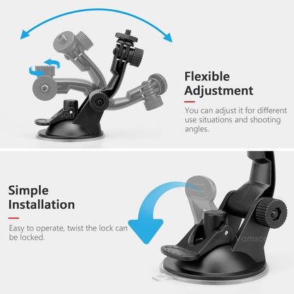 for Gopro Hero 11 10 9 Car Glass Suction Cup Holder with Adapter Screw for Smartphones for Insta360 X3 One X2 Accessories