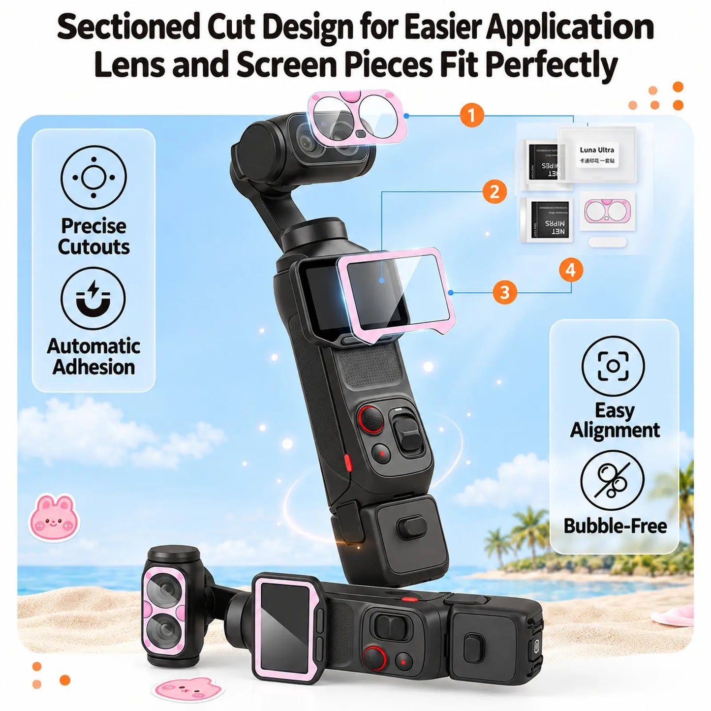 Tempered Glass Screen Protector and Lens Guard Kit for Insta360 Luna Ultra