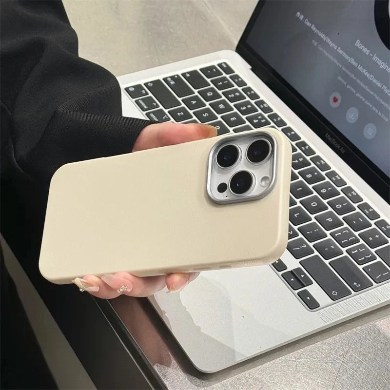 Luxury Matte Leather Phone Case For iPhone 17 16 15 14 Plus 16E Protection Shockproof Cover