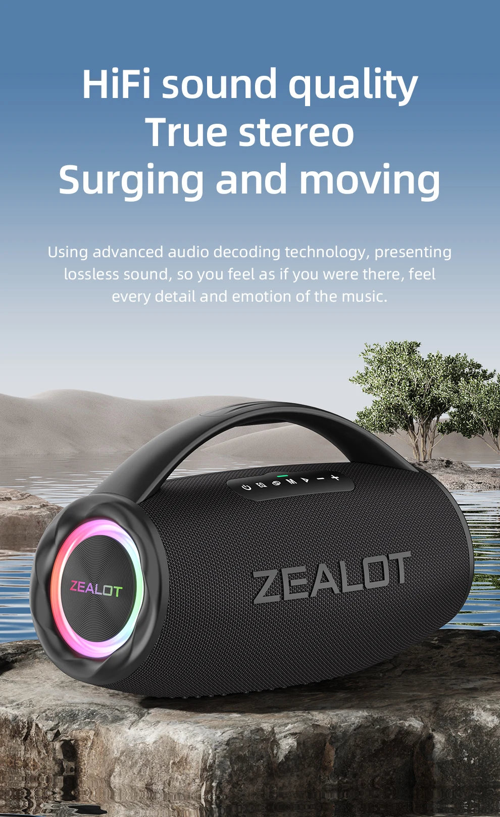 ZEALOT S97 80W Bluetooth Speaker Powerful Wireless Speaker with Portable Handle, for Party, Camping,RGB Colorful Light