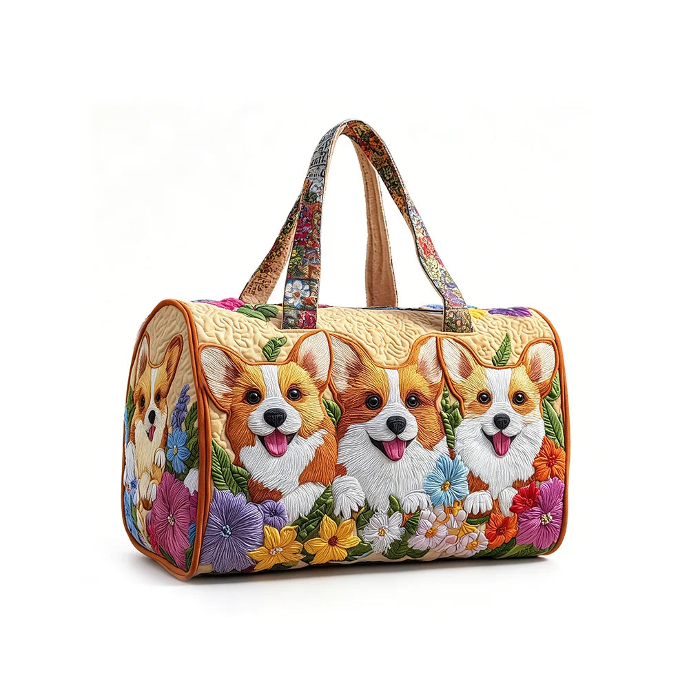 Corgi Dog Quilted Duffel Bag Women Weekender Bag 3D Animal Print Travel Tote Bag Summer Vacation Gym Overnight Luggage Pet Lover