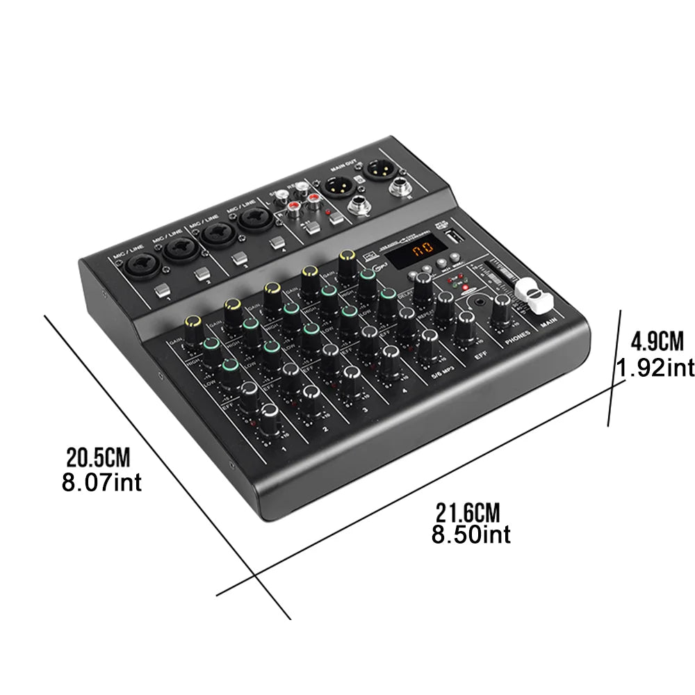 AM6 6 Channel Professional Audio Mixer Console with USB Recording and 48V Phantom Power