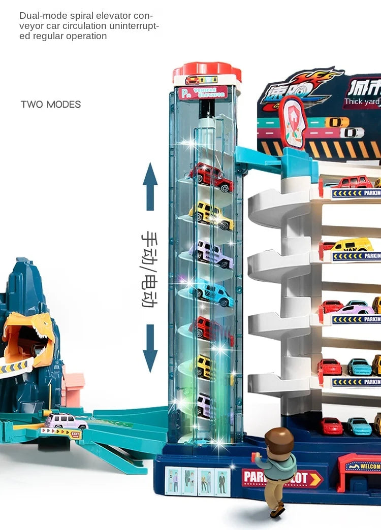 Electric Rail Car Dinosaur Building Parking Lot Adventure Racing Rail Car Toys Brain Mechanical Interactive Rail Cars