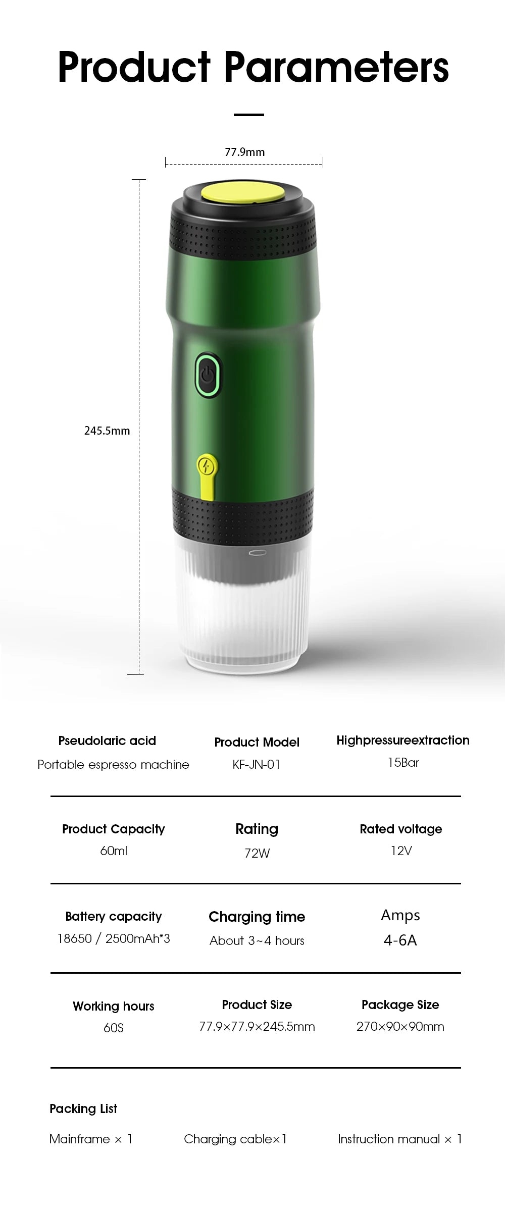 Foombthe Electric Portable Coffee Machine Italian Espresso Machine for Car & Home 3-in-1 Capsule Powder Travel Coffee Maker