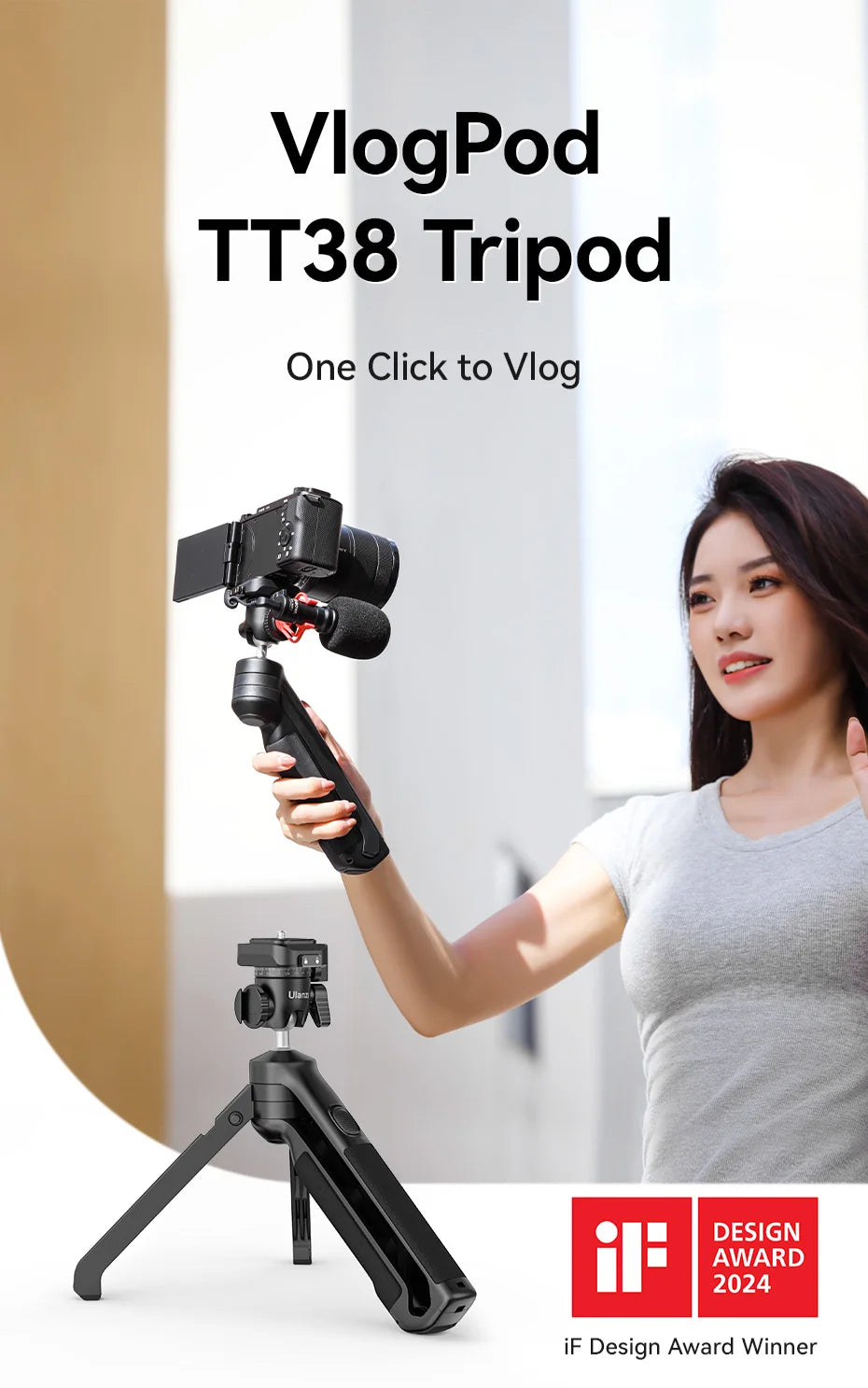 One-click Quick Release Tripod Uka Tripod Top Handle Grip for Camera Netting bracket with a Hidden Hook 180° Tilt