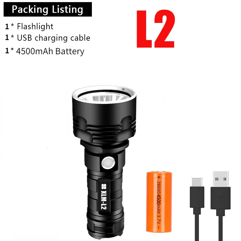 P70 LED Flashlight High Power USB Rechargeable Torch 26650 Battery Waterproof Outdoor Camping Light