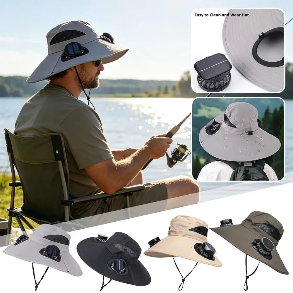 Wide Brim Sun Hat With Dual Fans Solar And USB Charging