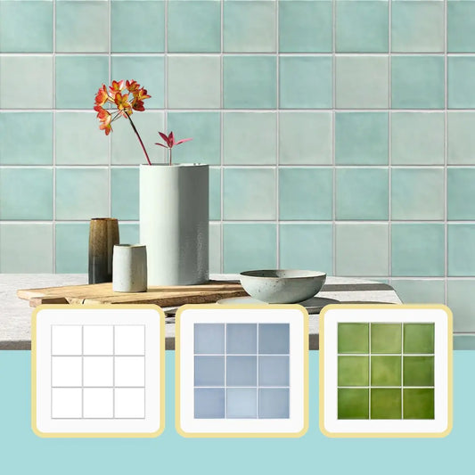 10pcs 3D Tile Stickers, Self-adhesive Green Tile Backsplash for Kitchen Bathroom, Waterproof, Matt, 30 x 30cm, Interior Wall Decor