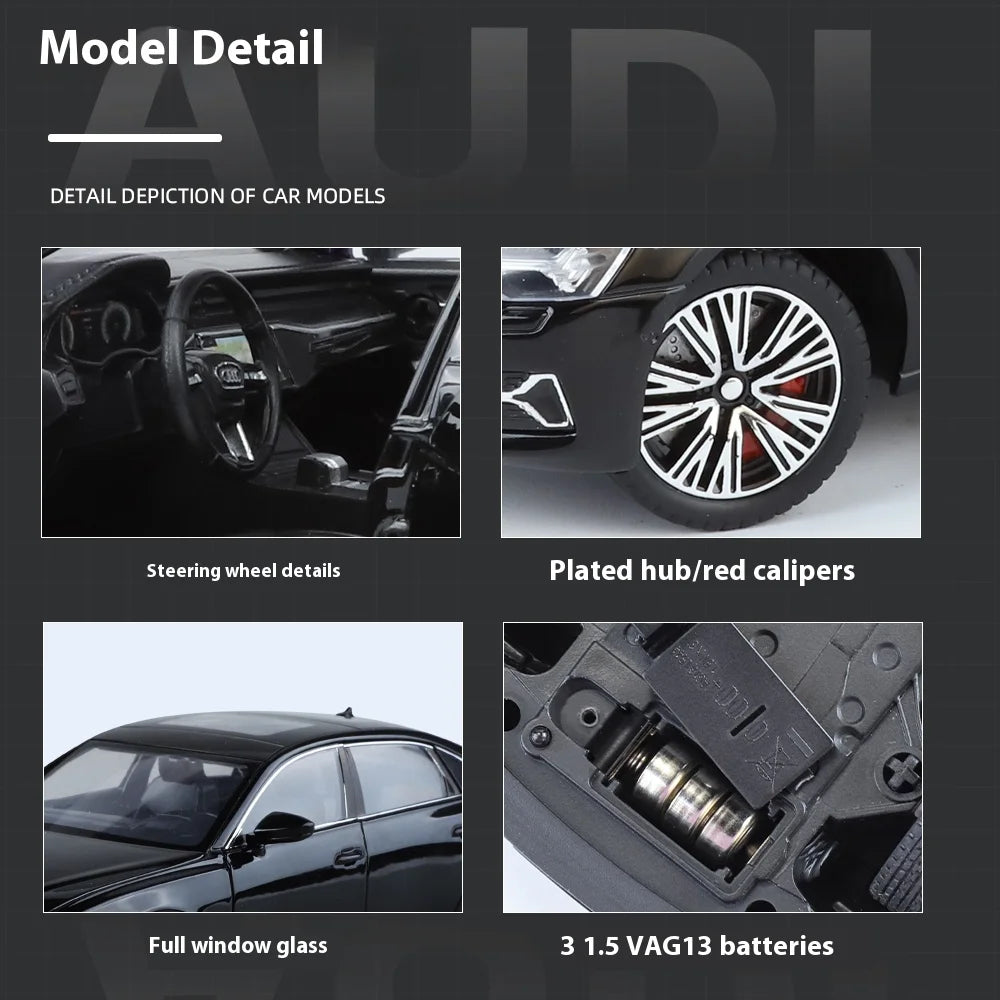 1:24 Audi A6 Alloy Diecast Vehicles Model Car Miniature Metal Sound Light Ornaments Gifts Collections Hobby Decoration Christmas