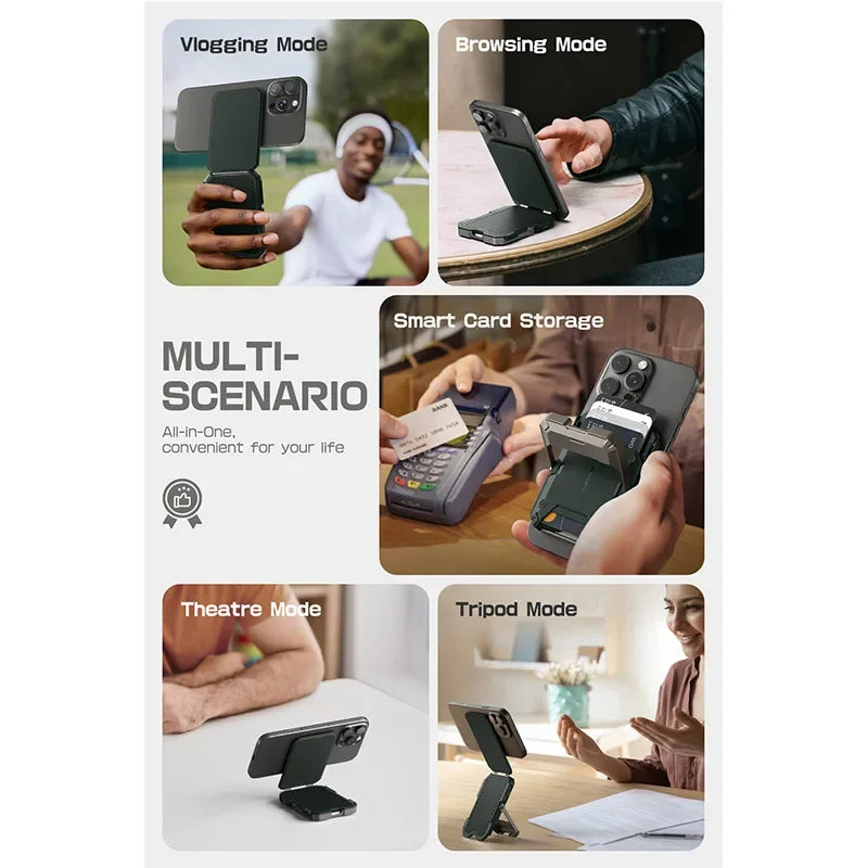 Tripod Phone Stand Credit Card Holder for iPhone 16/15/14/13/12 Adjustable Phone Stand Compatible with MagSafe