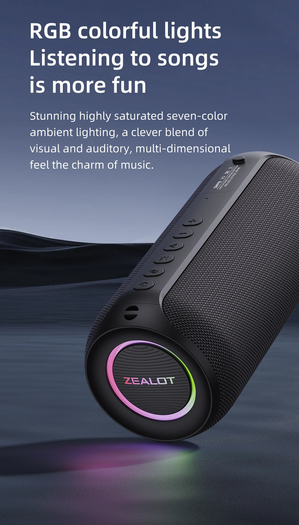 ZEALOT-S32MAX Portable Bluetooth Speaker, IPX5 Waterproof, Powerful Sound Box, Outdoor Stereo Bass, Music Track Speaker, 20W