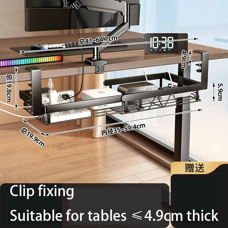 Under Desk Cable Management Tray,Extendable Sturdy Steel Under Desk Cord Hider Raceway,Power Strip Cord Holder Wire Management