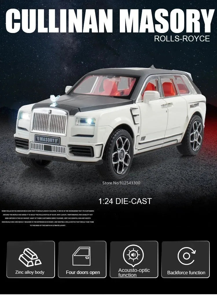 1:24 Rolls-Royce Spectre Cullinan Masory Car Model Toy Sound Light Shock Absorption Vehicle Models Desktop Ornaments Gift