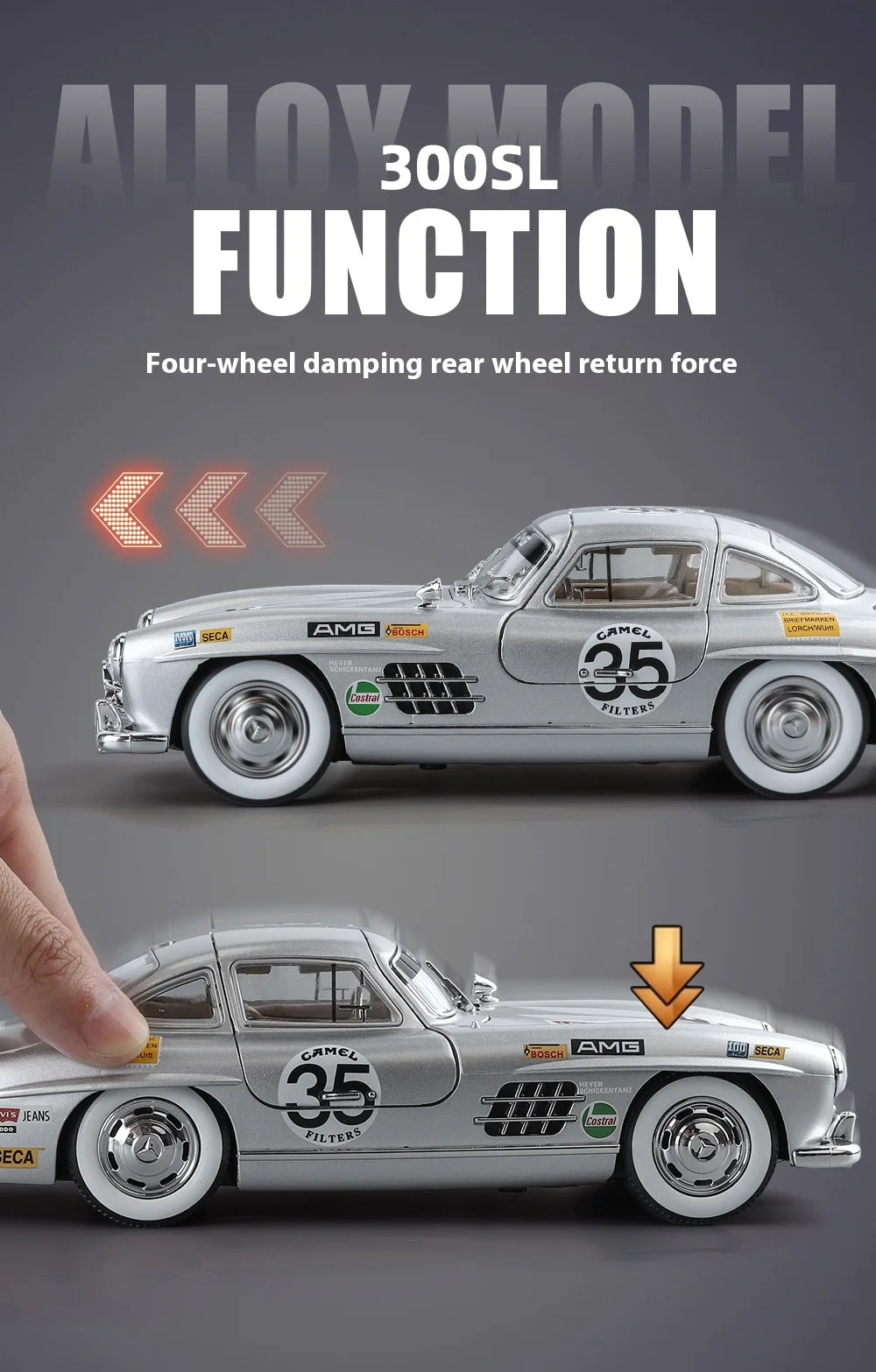 1:24 Mercedes-Benz 300SL Electroplated Version Alloy Diecast Classic Car Model Display Collection