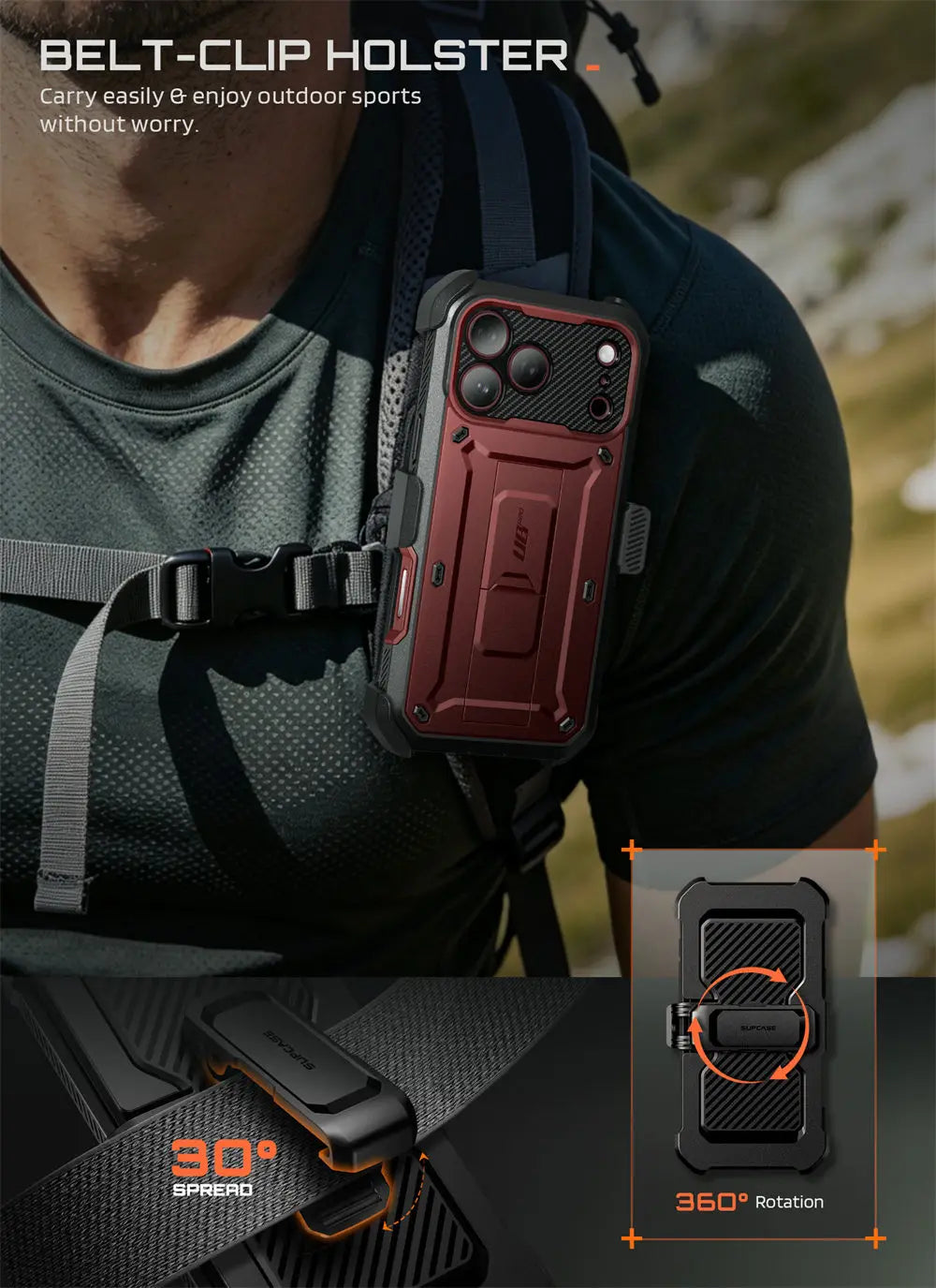 Full Body Rugged Phone Case with Built In Screen Protector and Belt Clip Holster for iPhone 17 Pro Max and iPhone 18 Pro Max