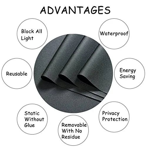 100% Light Blocking Window Film Static Self adhesive Glass Stickers Black Matte Privacy Protective Window Decals Heat Insulation