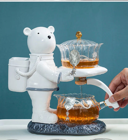 Heat-resistant Tea Infuser Glass Tea Maker Pot With Base New Astronaut  Kungfu Tea Set Automatic  Glass Teapot