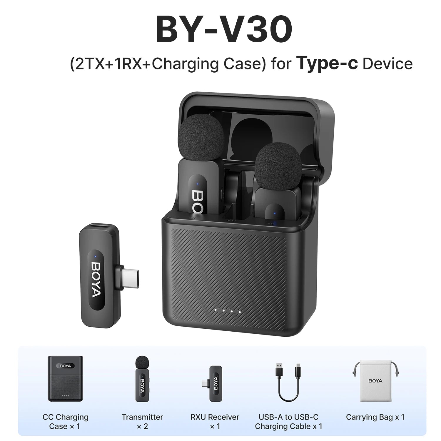 BY-V3 Wireless Lavalier Microphone for iPhone 15/16 Series Samsung DJI Pocket 3 Type-c Smartphones Cameras Video Recording