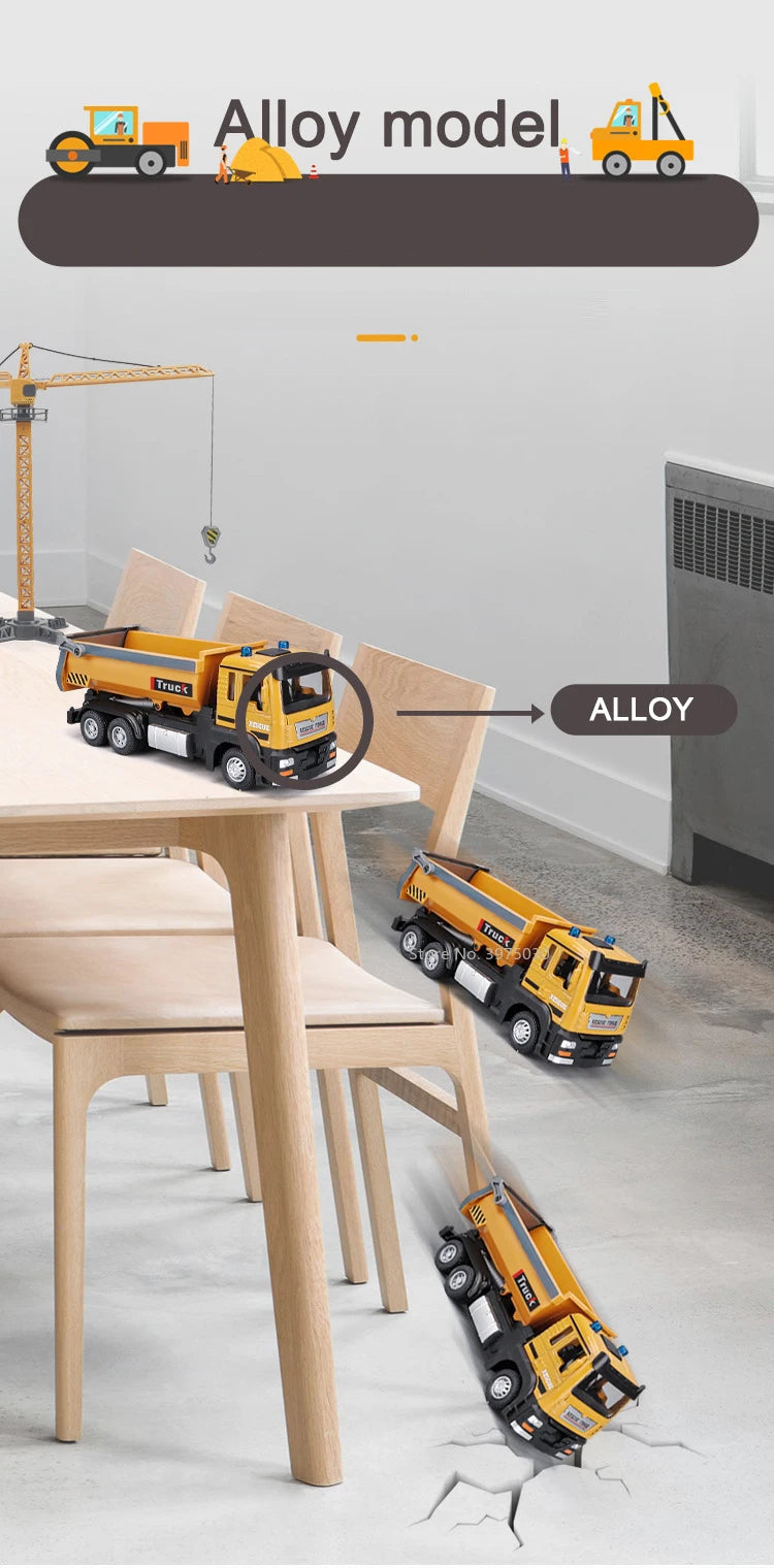 1/50 Scale Tipper Truck Alloy Diecast Toy Model Dump Engineering Transport Truck Sound Light Pull Back Collection Gifts